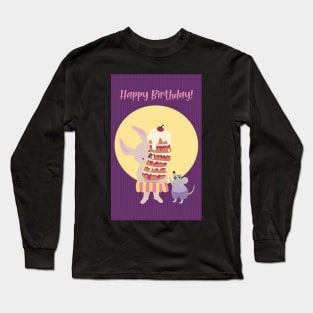 Happy Birthday card, greeting card, with a rabbit holding a high cake that almost will fall Long Sleeve T-Shirt